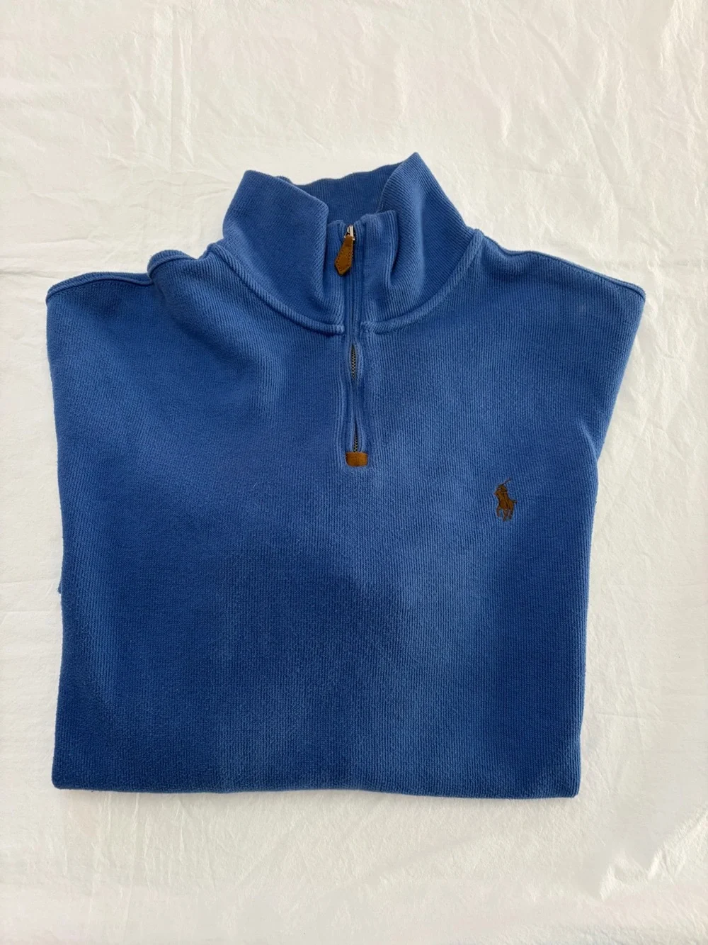 Polo Ralph Lauren Mens Quarter Zip Pullover Sweater Size Large Blue Cotton Pony